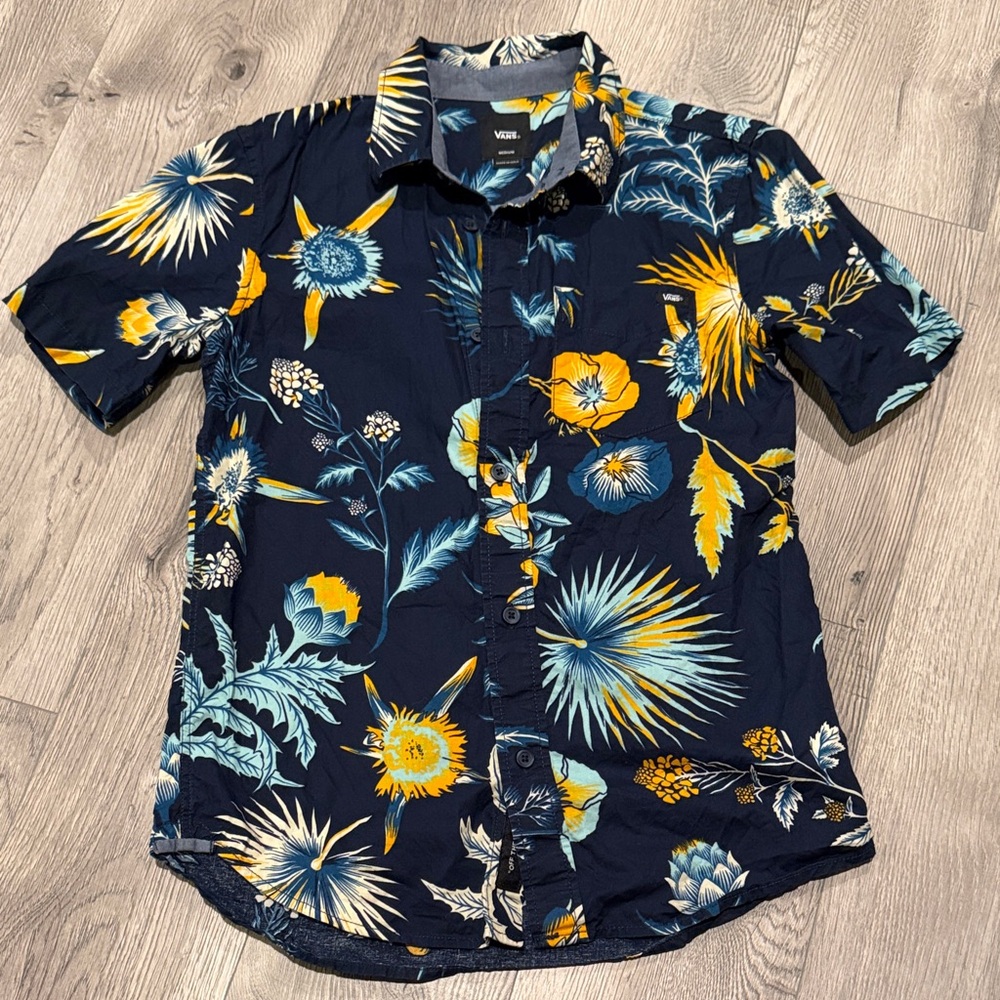 Vans Kids Navy Floral Short-Sleeve Button-Up Shirt